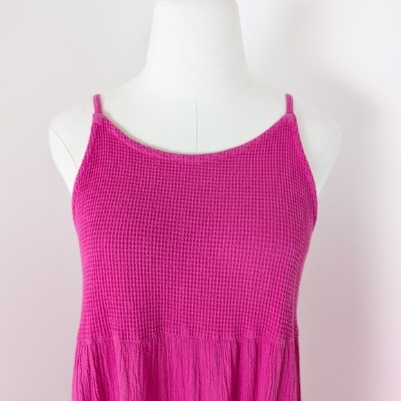 90's Waffle Cotton Midi Dress Halter Empire Waist Floor Length Sleeveless Tank - Picture 10 of 13